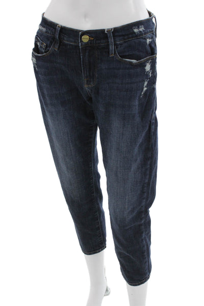 Frame Womens Cropped Boyfriend Jeans Dark Blue Mid Rise Size 26
