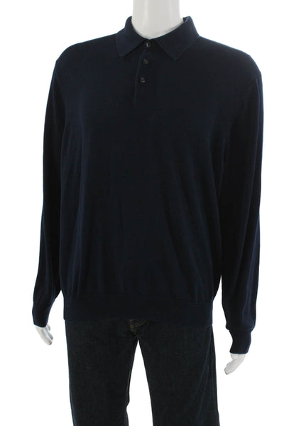 346 Brooks Brothers Mens Polo Point Collar Long Sleeve Dark Blue Size XL