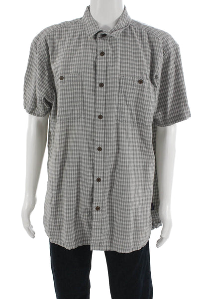 Patagonia Mens Cotton Checkered Short Sleeve Button-Down Shirt Gray Size 2XL