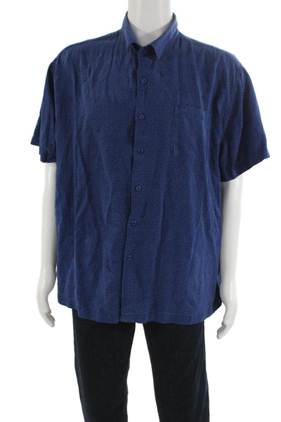 Nat Nast Mens Silk Geometric Short Sleeve Button-Down Shirt Blue Size 2XL