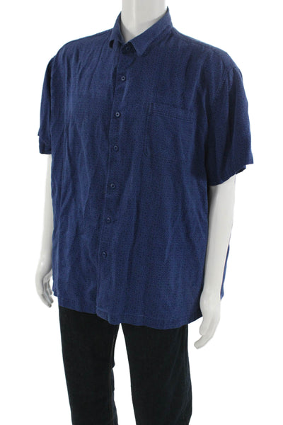Nat Nast Mens Silk Geometric Short Sleeve Button-Down Shirt Blue Size 2XL