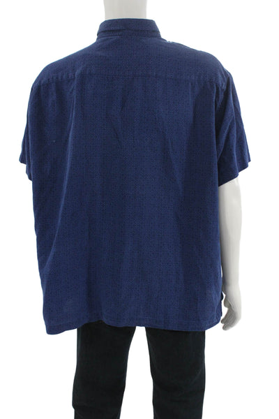 Nat Nast Mens Silk Geometric Short Sleeve Button-Down Shirt Blue Size 2XL