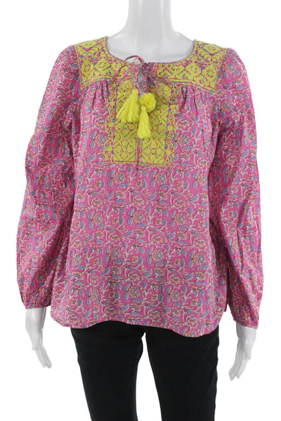 J Crew Womens Tunic Blouse Pink Floral Cotton Boho Long Sleeve Size XS
