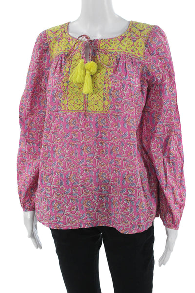 J Crew Womens Tunic Blouse Pink Floral Cotton Boho Long Sleeve Size XS