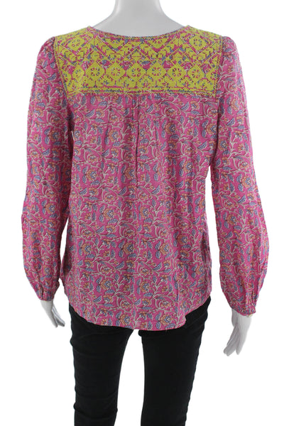 J Crew Womens Tunic Blouse Pink Floral Cotton Boho Long Sleeve Size XS
