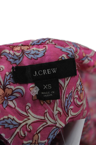 J Crew Womens Tunic Blouse Pink Floral Cotton Boho Long Sleeve Size XS