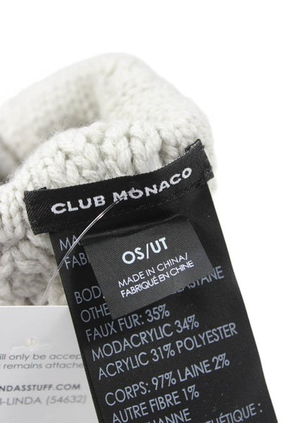 Club Monaco Womens Knit Pom Pom Accent Rhinestoned Beanie Gray One Size