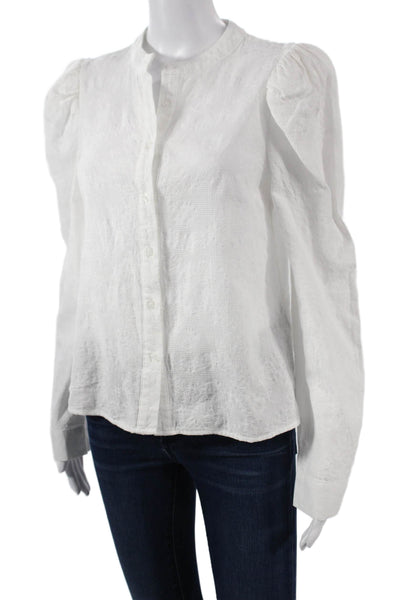 Maac Womens Classic Cotton Button Up Blouse Long Sleeve Crew Neck Size S