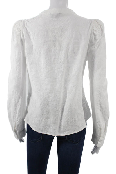 Maac Womens Classic Cotton Button Up Blouse Long Sleeve Crew Neck Size S