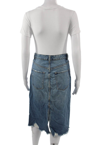 Zara Womens Straight Pencil Skirt Blue Cotton Blend Knee Length Size S