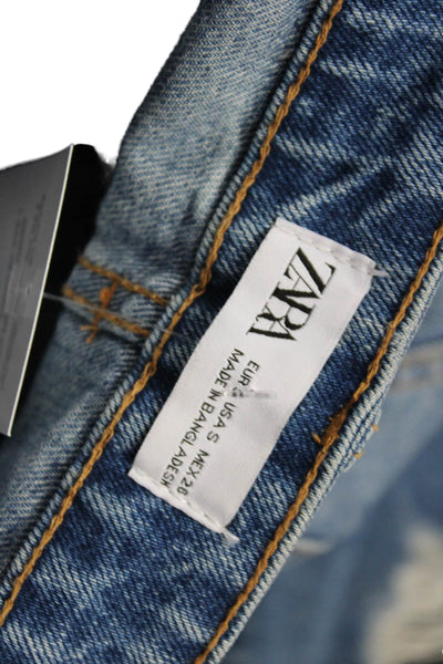 Zara Womens Straight Pencil Skirt Blue Cotton Blend Knee Length Size S