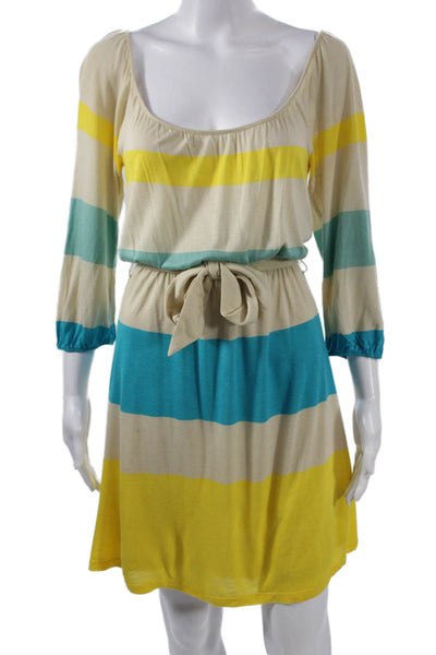 Juicy Couture Women Blouson Mini Striped Beige 3/4 Sleeve Dress Size S