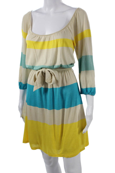 Juicy Couture Women Blouson Mini Striped Beige 3/4 Sleeve Dress Size S