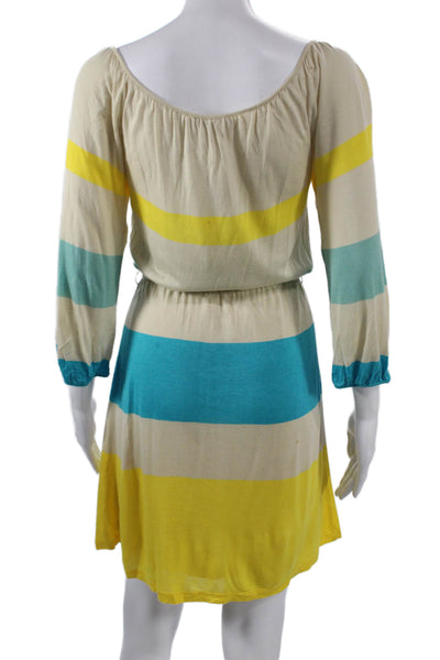 Juicy Couture Women Blouson Mini Striped Beige 3/4 Sleeve Dress Size S