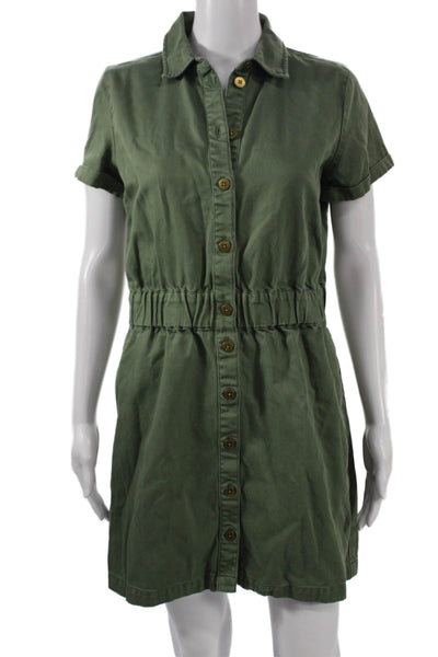 J Crew Womens Shirt Dress Green Collared Button Short Sleeve Knee Length Size 6