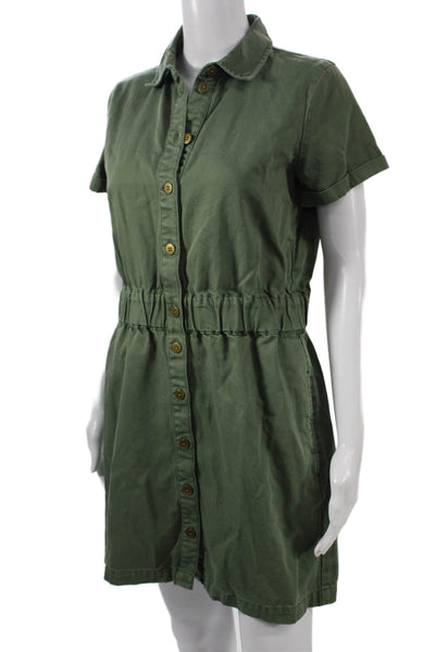 J Crew Womens Shirt Dress Green Collared Button Short Sleeve Knee Length Size 6