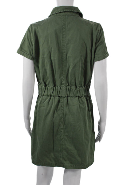 J Crew Womens Shirt Dress Green Collared Button Short Sleeve Knee Length Size 6