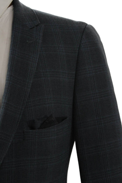 Paisley & Gray Mens Dark Gray Plaid Collared Button Blazer Size 36