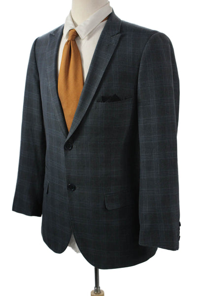 Paisley & Gray Mens Dark Gray Plaid Collared Button Blazer Size 36