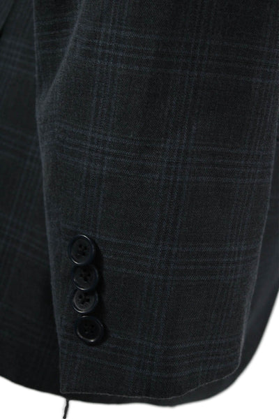 Paisley & Gray Mens Dark Gray Plaid Collared Button Blazer Size 36
