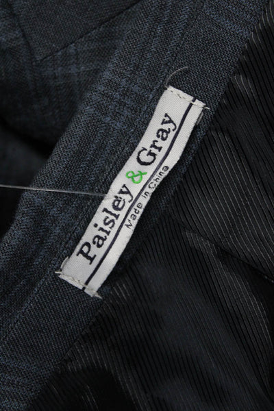 Paisley & Gray Mens Dark Gray Plaid Collared Button Blazer Size 36