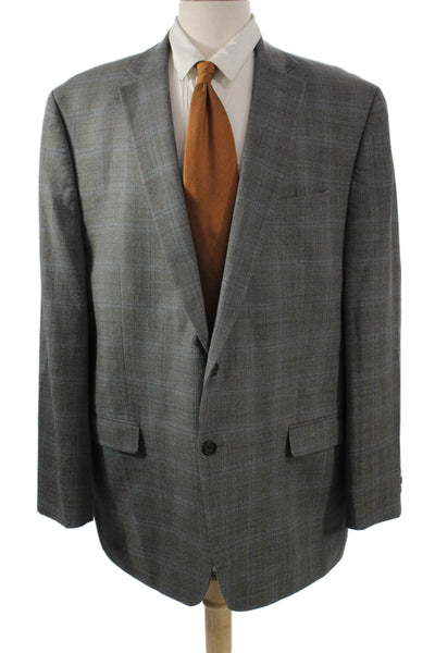 Lauren Ralph Lauren Mens Plaid Cotton Blend Collared Button Blazer Gray Size 46