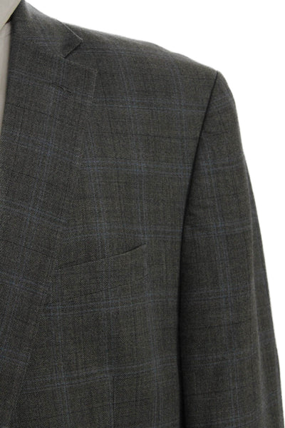 Lauren Ralph Lauren Mens Plaid Cotton Blend Collared Button Blazer Gray Size 46