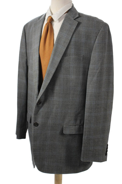Lauren Ralph Lauren Mens Plaid Cotton Blend Collared Button Blazer Gray Size 46