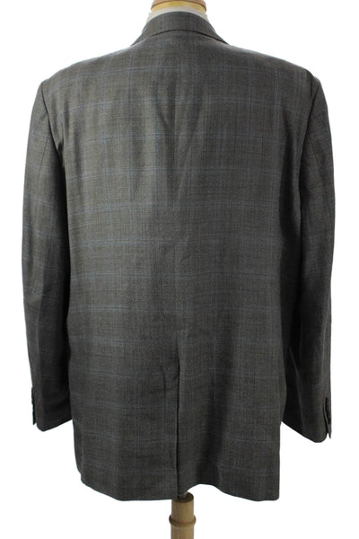 Lauren Ralph Lauren Mens Plaid Cotton Blend Collared Button Blazer Gray Size 46