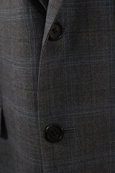 Lauren Ralph Lauren Mens Plaid Cotton Blend Collared Button Blazer Gray Size 46