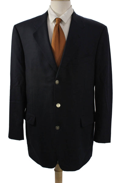 Ermenegildo Zegna Mens Dark Blue Wool Blazer Collared Button Classic Size 42