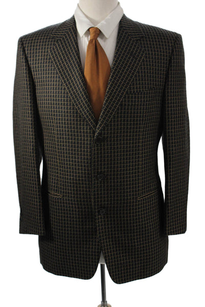 Pal Zileri Mens Black Check Virgin Wool Blazer Button Collared Size 40