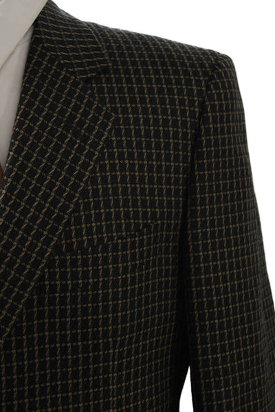 Pal Zileri Mens Black Check Virgin Wool Blazer Button Collared Size 40