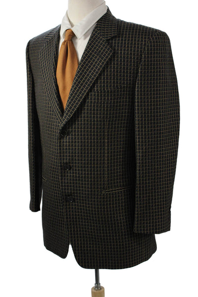 Pal Zileri Mens Black Check Virgin Wool Blazer Button Collared Size 40