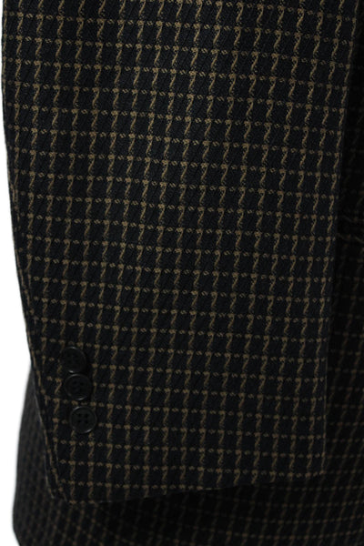 Pal Zileri Mens Black Check Virgin Wool Blazer Button Collared Size 40
