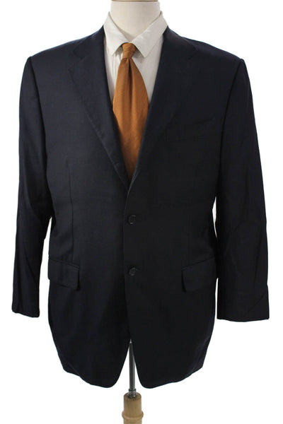 Trussini Mens Dark Blue 2 Piece Suit Jacket Collared Button Classic Size 52
