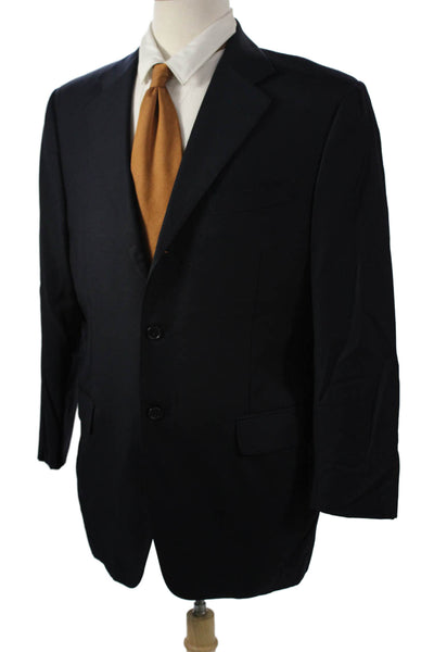 Trussini Mens Dark Blue 2 Piece Suit Jacket Collared Button Classic Size 52