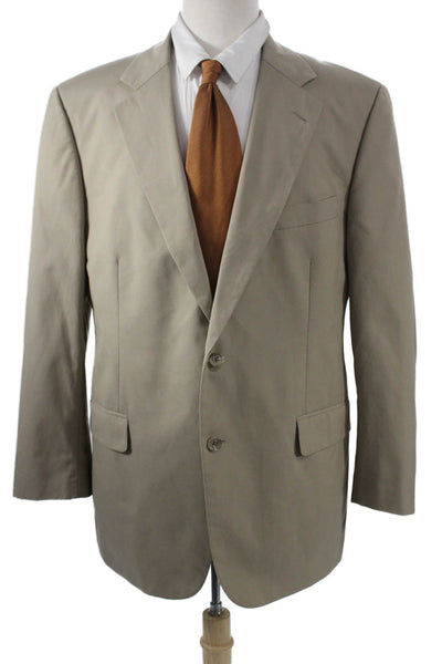 Brooks Brothers Mens Beige Solid Suit Jacket Button Collared Classic Size 42