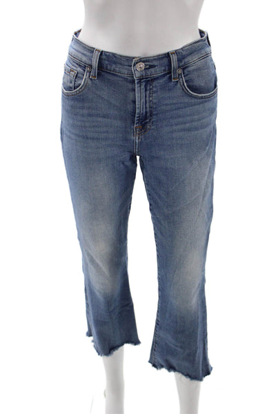 7 For All Mankind Women Cropped Mid Rise Blue Jeans Size 26