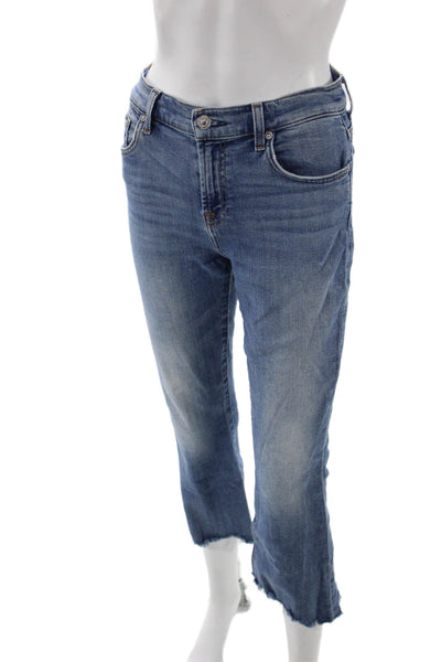 7 For All Mankind Women Cropped Mid Rise Blue Jeans Size 26