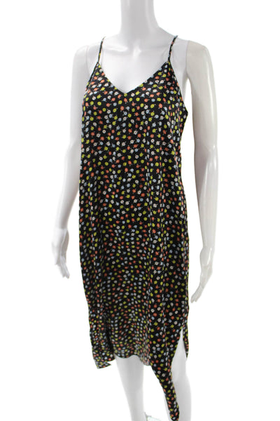 ATM Womens Slip Dress Black Silk Floral V-Neck Knee Length Sleeveless Size M