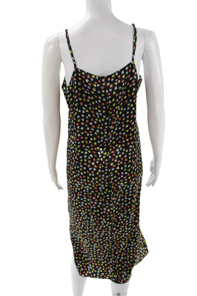 ATM Womens Slip Dress Black Silk Floral V-Neck Knee Length Sleeveless Size M