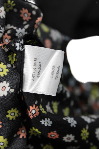 ATM Womens Slip Dress Black Silk Floral V-Neck Knee Length Sleeveless Size M