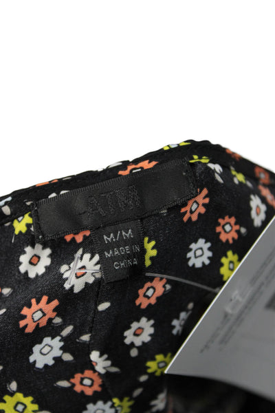 ATM Womens Slip Dress Black Silk Floral V-Neck Knee Length Sleeveless Size M