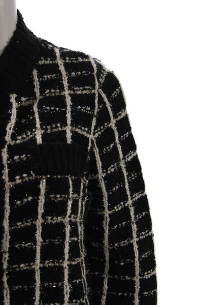 Ann Taylor Women Cardigan Black Mock Neck Check Button Size S