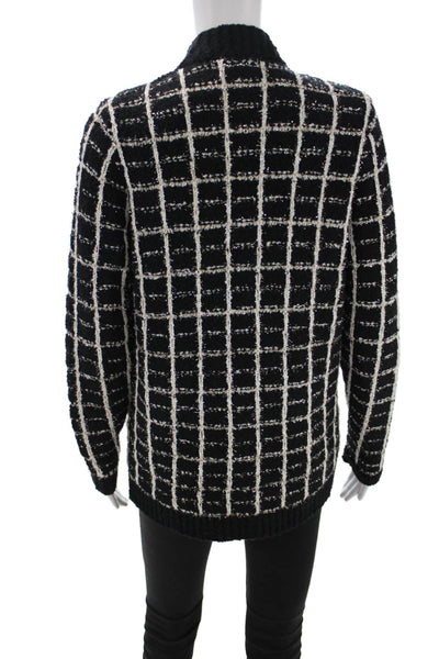Ann Taylor Women Cardigan Black Mock Neck Check Button Size S