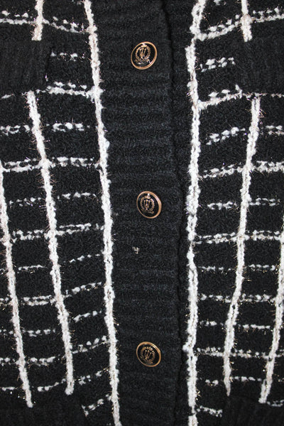Ann Taylor Women Cardigan Black Mock Neck Check Button Size S