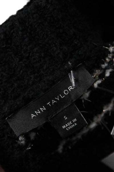 Ann Taylor Women Cardigan Black Mock Neck Check Button Size S