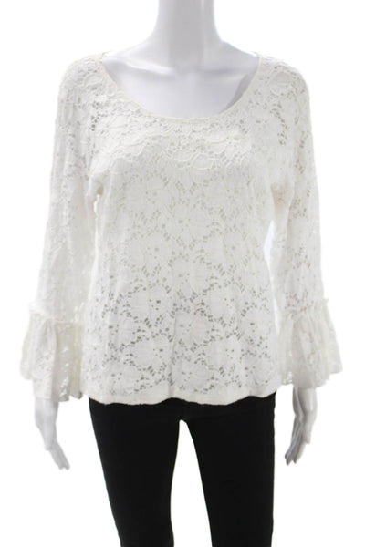 G Wheels Womens Bohemian Floral Long Sleeve Round Neck White Blouse Size XL