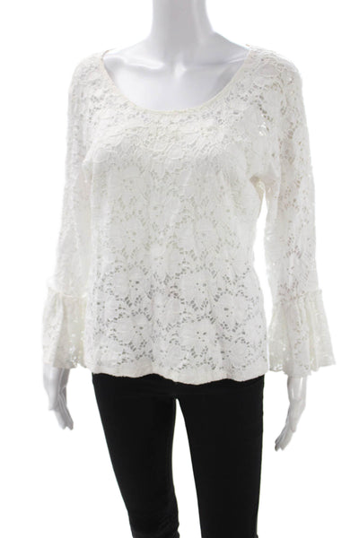 G Wheels Womens Bohemian Floral Long Sleeve Round Neck White Blouse Size XL